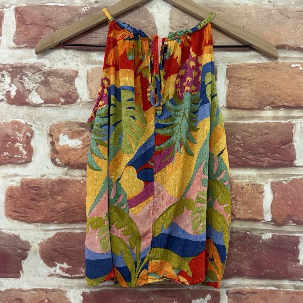 Christian Siriano Halter Top Women's XS Multicolor Tropical Palm Floral Shirt - Picture 4 of 8